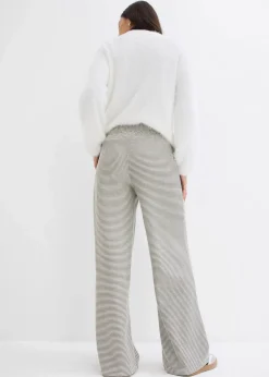 bonprix Hosen|Bekleidung·Kleider^Gestreifte Jersey-Hose mit Kordelzug aus Baumwoll-Mix schwarz/wollweiß gestreift
