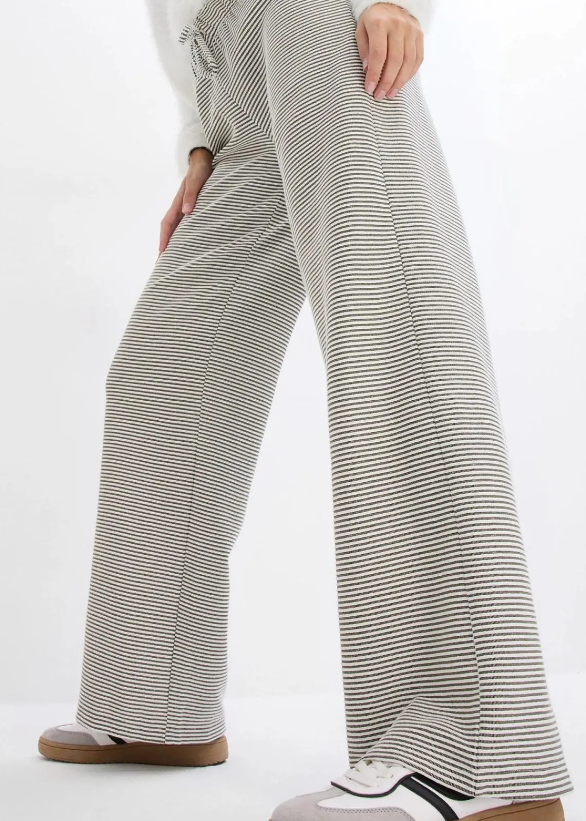 bonprix Hosen|Bekleidung·Kleider^Gestreifte Jersey-Hose mit Kordelzug aus Baumwoll-Mix schwarz/wollweiß gestreift
