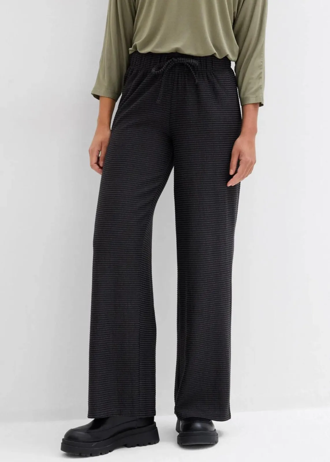 bonprix Bekleidung·Kleider|Hosen^Gestreifte Jersey-Hose mit Kordelzug aus Baumwoll-Mix anthrazit meliert/schwarz gestreift