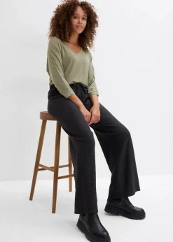 bonprix Bekleidung·Kleider|Hosen^Gestreifte Jersey-Hose mit Kordelzug aus Baumwoll-Mix anthrazit meliert/schwarz gestreift