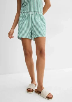 bonprix Bekleidung·Outdoorbekleidung|Bekleidung·Kleider^Gestreifte Schlupf-Shorts aus reiner Baumwolle edelsteingrün/weiß gestreift