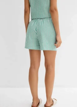 bonprix Bekleidung·Outdoorbekleidung|Bekleidung·Kleider^Gestreifte Schlupf-Shorts aus reiner Baumwolle edelsteingrün/weiß gestreift