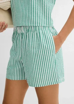 bonprix Bekleidung·Outdoorbekleidung|Bekleidung·Kleider^Gestreifte Schlupf-Shorts aus reiner Baumwolle edelsteingrün/weiß gestreift