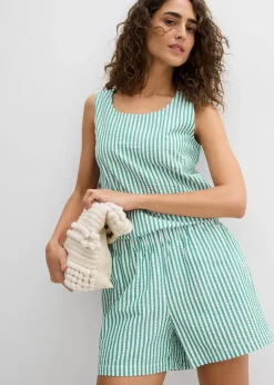 bonprix Bekleidung·Outdoorbekleidung|Bekleidung·Kleider^Gestreifte Schlupf-Shorts aus reiner Baumwolle edelsteingrün/weiß gestreift