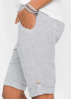 bonprix Shorts|Hosen^Gestreifte Shorts aus Leinen blau/wollweiß gestreift