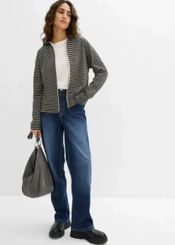 bonprix Bekleidung·Blusen & Tuniken|Sweat^Gestreifte Sweatjacke aus Baumwoll-Mix schwarz/hellsand gestreift
