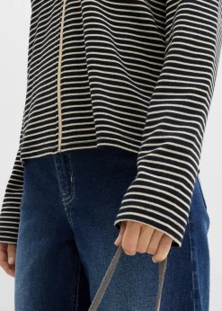 bonprix Bekleidung·Blusen & Tuniken|Sweat^Gestreifte Sweatjacke aus Baumwoll-Mix schwarz/hellsand gestreift