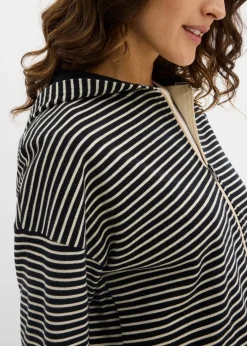 bonprix Bekleidung·Blusen & Tuniken|Sweat^Gestreifte Sweatjacke aus Baumwoll-Mix schwarz/hellsand gestreift