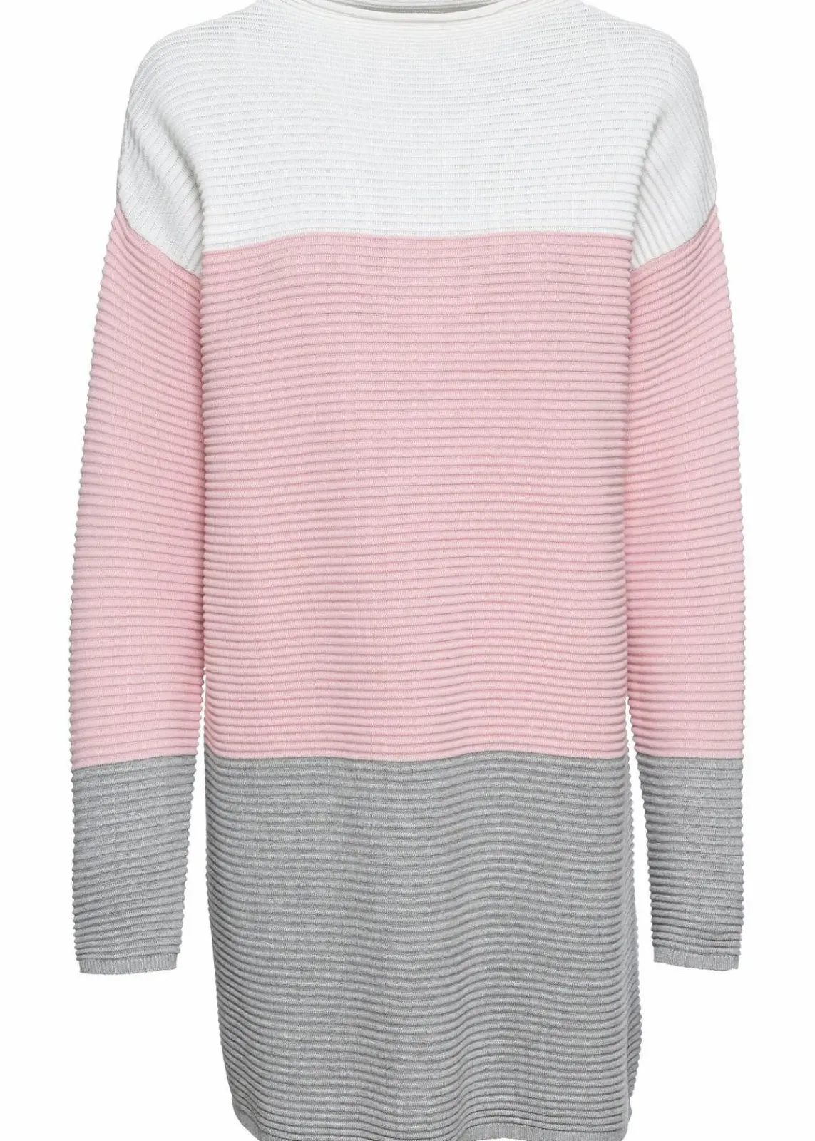 bonprix Pullover & Strickjacken|Strickmode^Gestreifter Long-Pullover wollweiß/puderrosa/grau gestreift