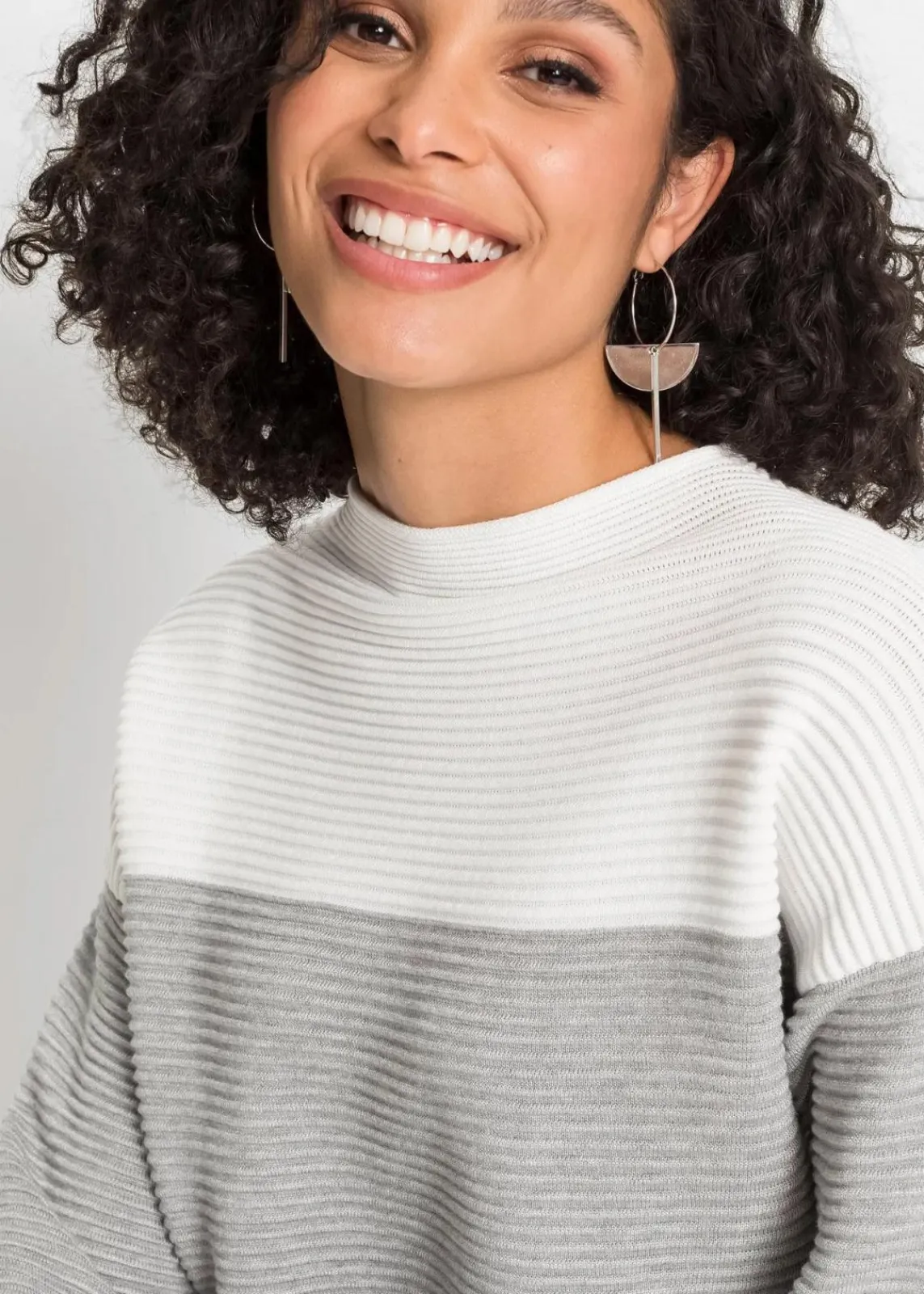 bonprix Bekleidung·Umstandsmode|Bekleidung·Jeans^Gestreifter Long-Pullover wollweiß/grau/schwarz gestreift