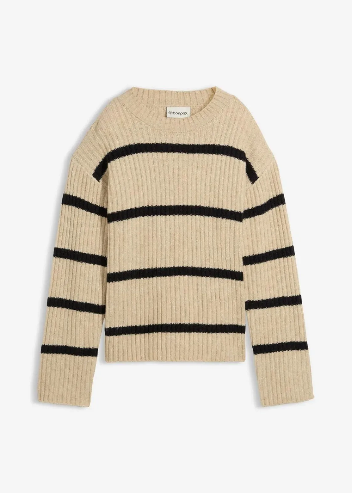 bonprix Bekleidung·Umstandsmode|Strickmode^Gestreifter Pullover hellsand/schwarz quer gestreift
