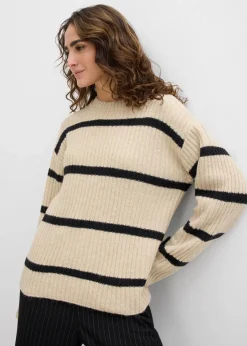 bonprix Bekleidung·Umstandsmode|Strickmode^Gestreifter Pullover hellsand/schwarz quer gestreift