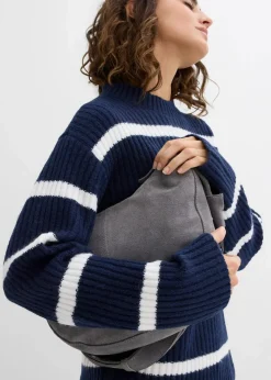 bonprix Bekleidung·Umstandsmode|Strickmode^Gestreifter Pullover dunkelblau/wollweiß quer gestreift