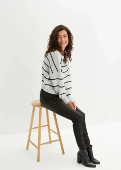 bonprix Bekleidung·Umstandsmode|Bekleidung·Jeans^Gestreifter Pullover im Oversized Fit hellgrau meliert/schwarz gestreift