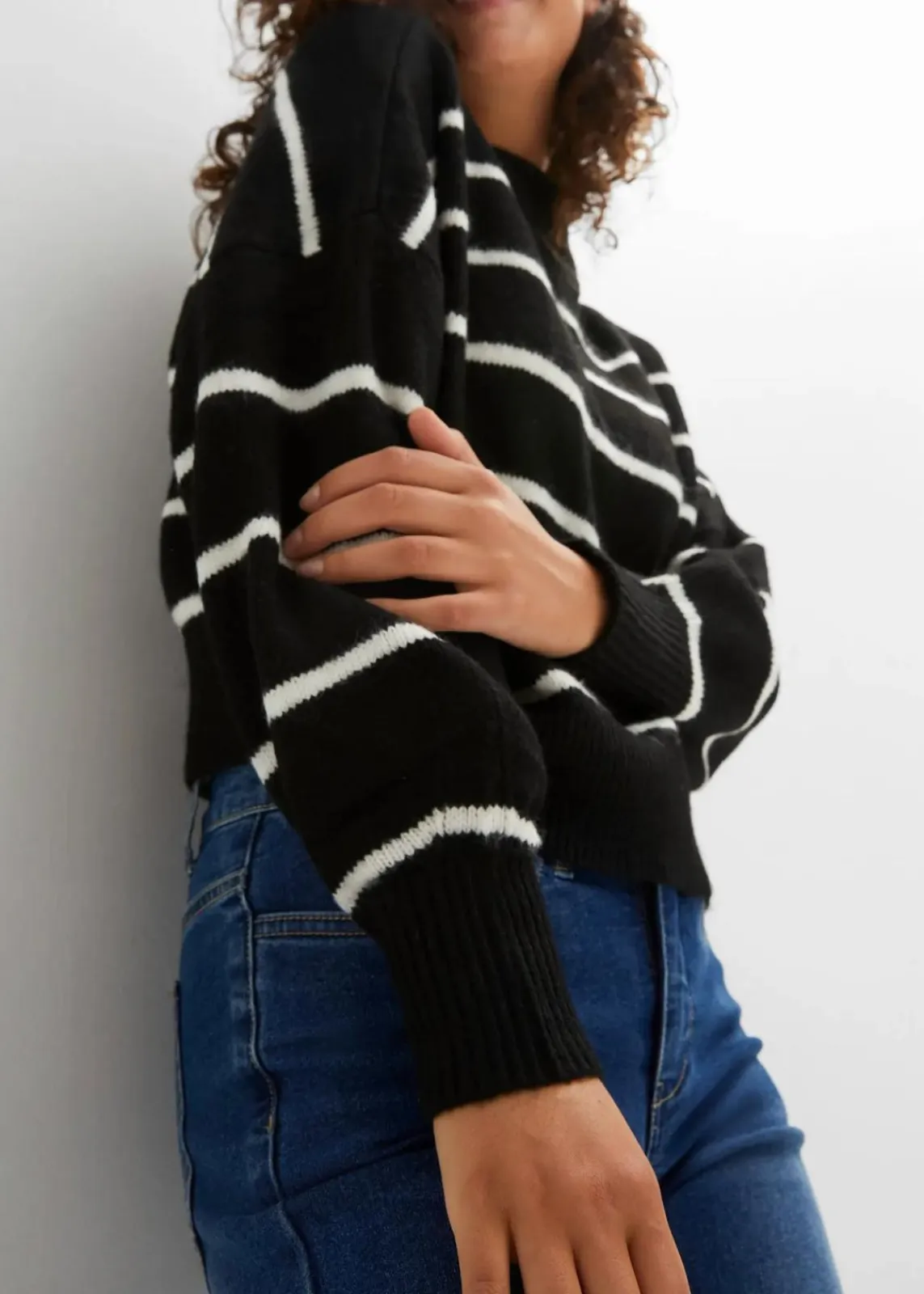 bonprix Pullover & Strickjacken|Strickmode^Gestreifter Pullover im Oversized Fit schwarz/wollweiß gestreift