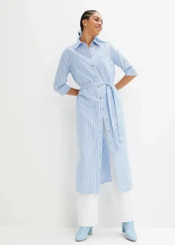 bonprix Bekleidung·Pullover & Strickjacken|Kleider^Gestreiftes Blusenkleid mit Bindeband mittelblau/weiß gestreift
