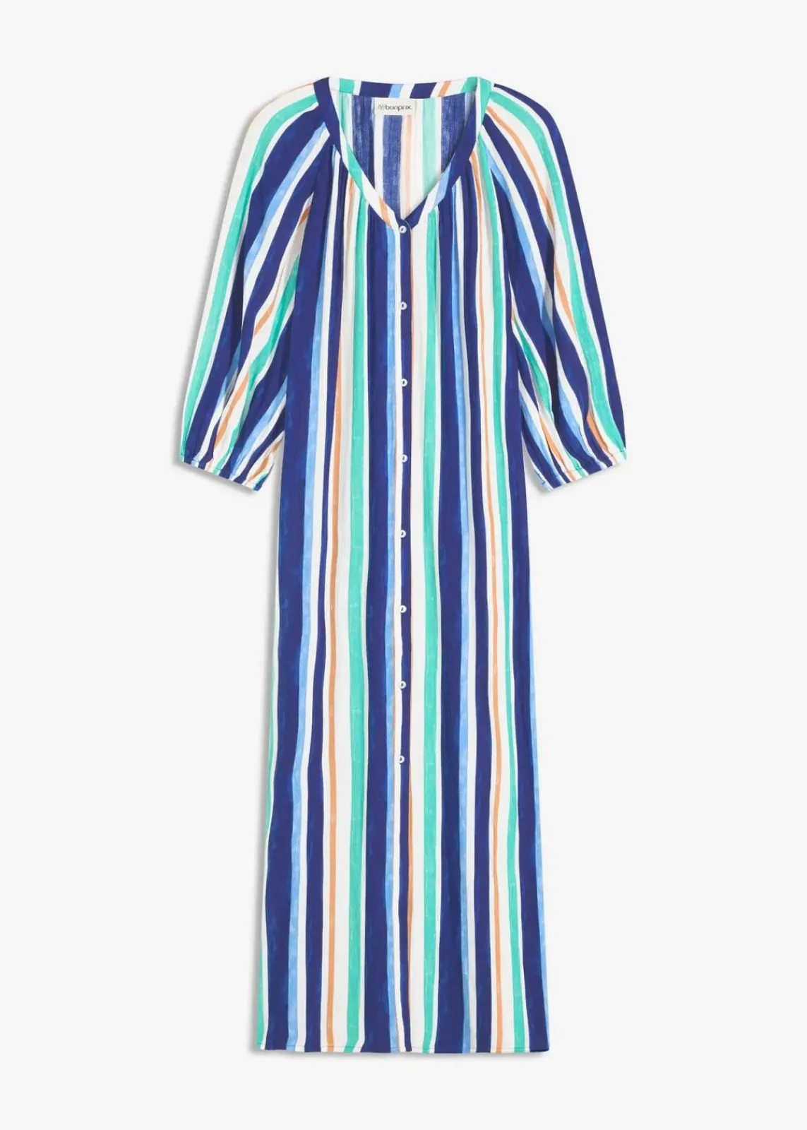 bonprix Bekleidung·Pullover & Strickjacken|Nachhaltigere Materialien^gestreiftes Kaftan-Kleid aus strukturierter Viskose arktikblau/hellblau/weiß gestreift