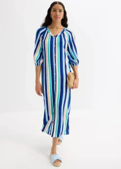 bonprix Bekleidung·Pullover & Strickjacken|Nachhaltigere Materialien^gestreiftes Kaftan-Kleid aus strukturierter Viskose arktikblau/hellblau/weiß gestreift