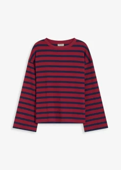 bonprix Nachhaltigere Materialien|Shirts & Tops^Gestreiftes Shirt aus reiner Bio-Baumwolle pflaumenrot/dunkelblau gestreift