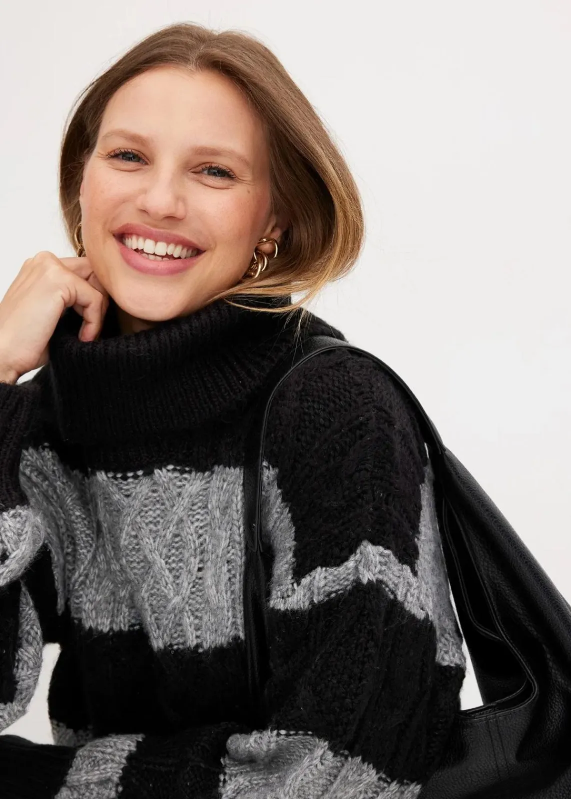 bonprix Bekleidung·Umstandsmode|Bekleidung·Pullover & Strickjacken^Gestreiftes Strickkleid schwarz/grau meliert gestreift