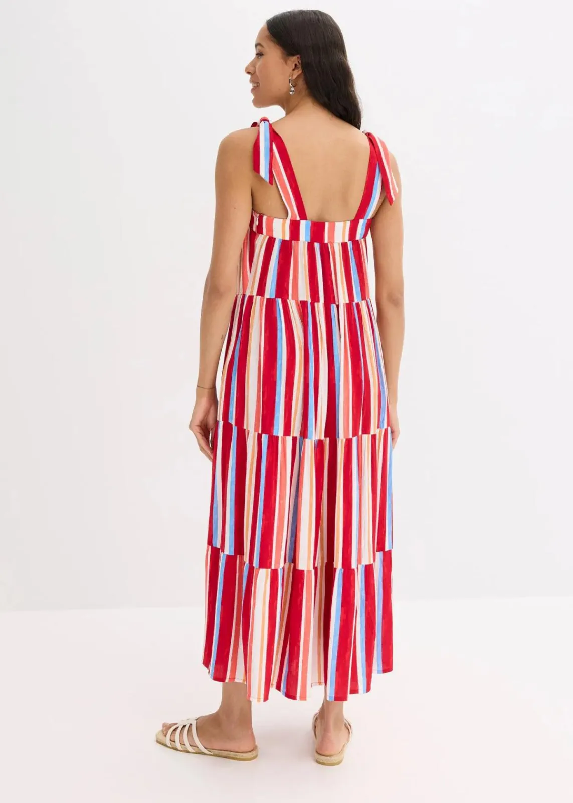 bonprix Kleider|Nachhaltigere Materialien^gestreiftes Trägerkleid aus strukturierter Viskose mohnrot/helllachs/weiß gestreift