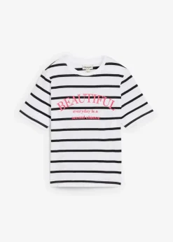 bonprix Shirts & Tops|Nachhaltigere Materialien^Gestreiftes T-Shirt aus reiner Baumwolle weiß/schwarz/hibiskuspink