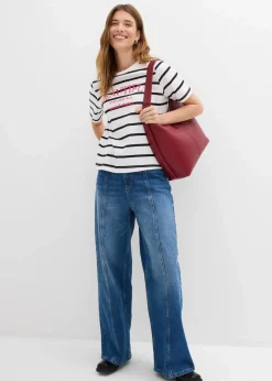 bonprix Shirts & Tops|Nachhaltigere Materialien^Gestreiftes T-Shirt aus reiner Baumwolle weiß/schwarz/hibiskuspink