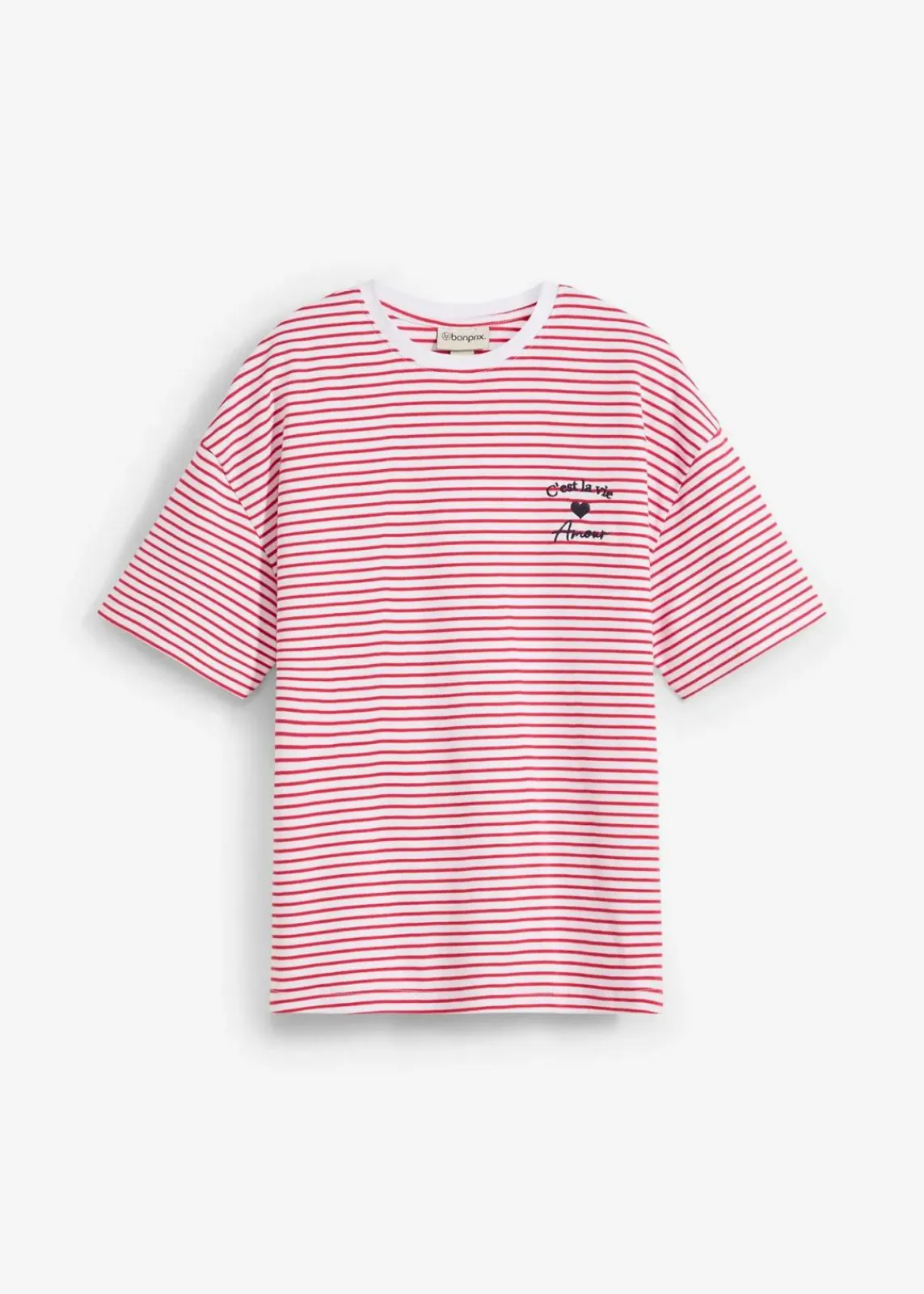 bonprix Shirts & Tops|Nachhaltigere Materialien^Gestreiftes T-Shirt mit Stickerei rot/weiß gestreift