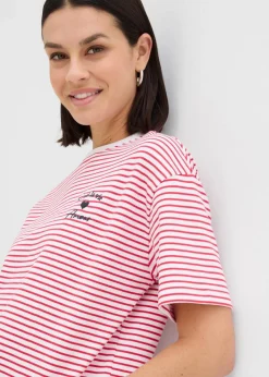 bonprix Shirts & Tops|Nachhaltigere Materialien^Gestreiftes T-Shirt mit Stickerei rot/weiß gestreift