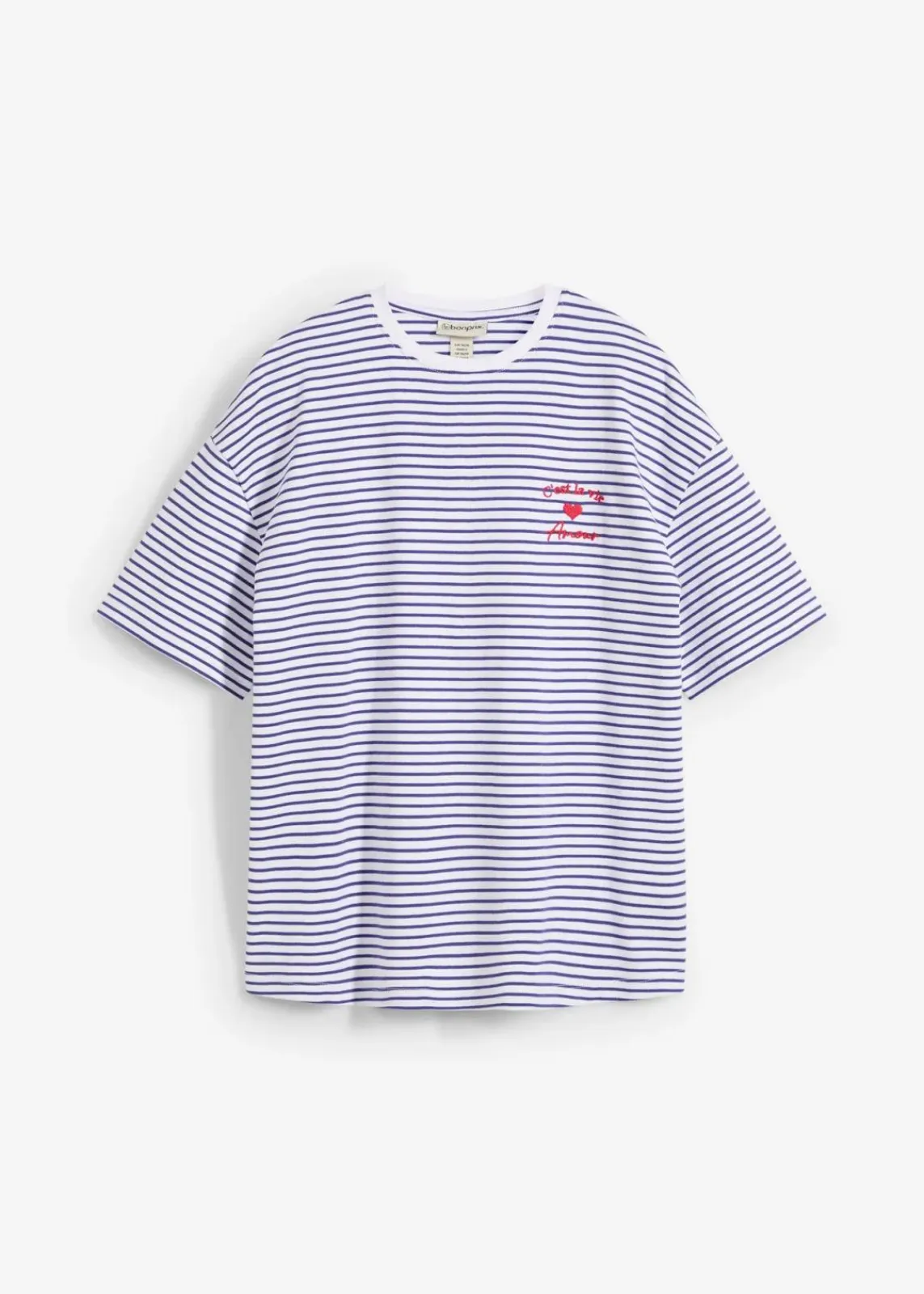 bonprix Nachhaltigere Materialien|Shirts & Tops^Gestreiftes T-Shirt mit Stickerei dunkelblau/weiß gestreift
