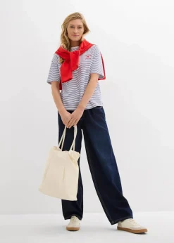 bonprix Nachhaltigere Materialien|Shirts & Tops^Gestreiftes T-Shirt mit Stickerei dunkelblau/weiß gestreift