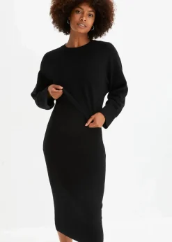 bonprix Bekleidung·Pullover & Strickjacken|Nachhaltigere Materialien^Gestricktes Kleiderset (2-tlg. Set) schwarz