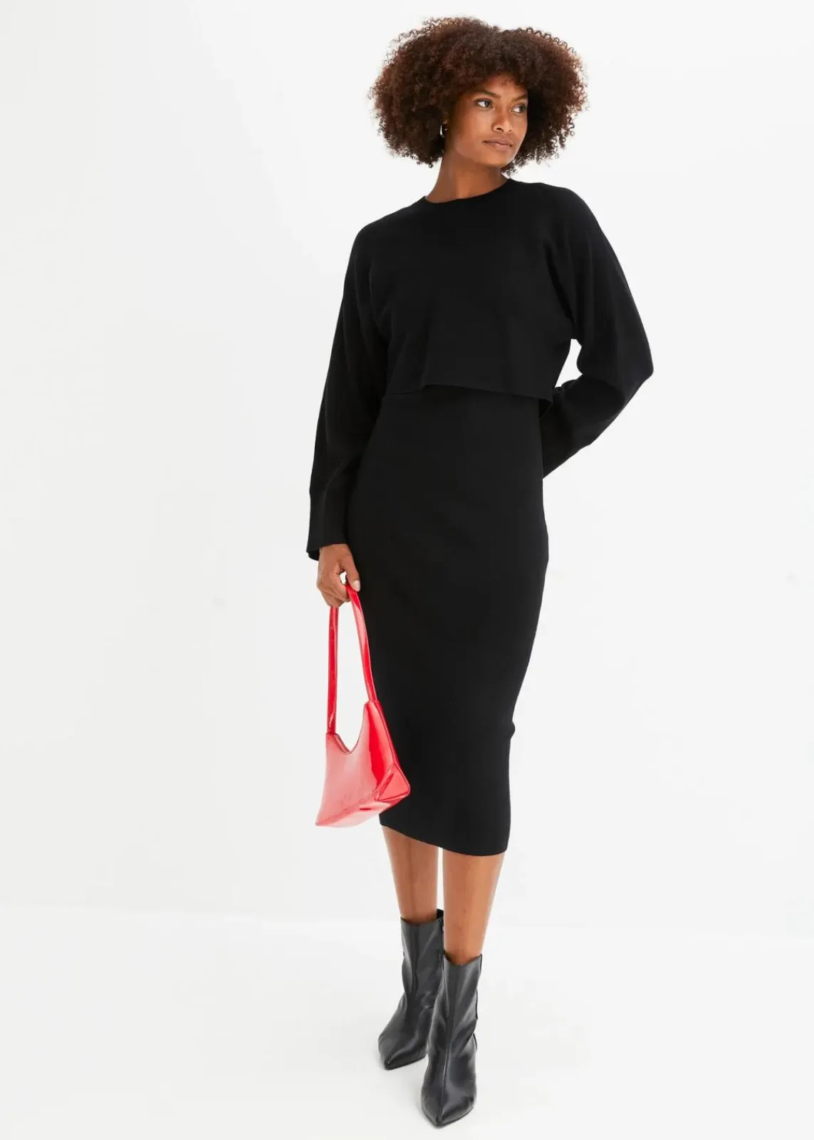 bonprix Bekleidung·Pullover & Strickjacken|Nachhaltigere Materialien^Gestricktes Kleiderset (2-tlg. Set) schwarz