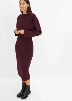 bonprix Kleider|Nachhaltigere Materialien^Gestricktes Kleiderset (2-tlg. Set) weinrot