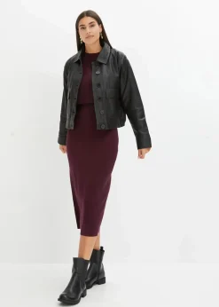 bonprix Kleider|Nachhaltigere Materialien^Gestricktes Kleiderset (2-tlg. Set) weinrot