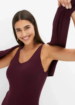 bonprix Kleider|Nachhaltigere Materialien^Gestricktes Kleiderset (2-tlg. Set) weinrot
