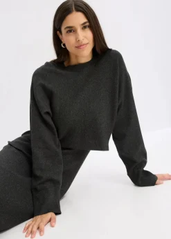bonprix Kleider|Nachhaltigere Materialien^Gestricktes Kleiderset (2-tlg. Set) anthrazit meliert