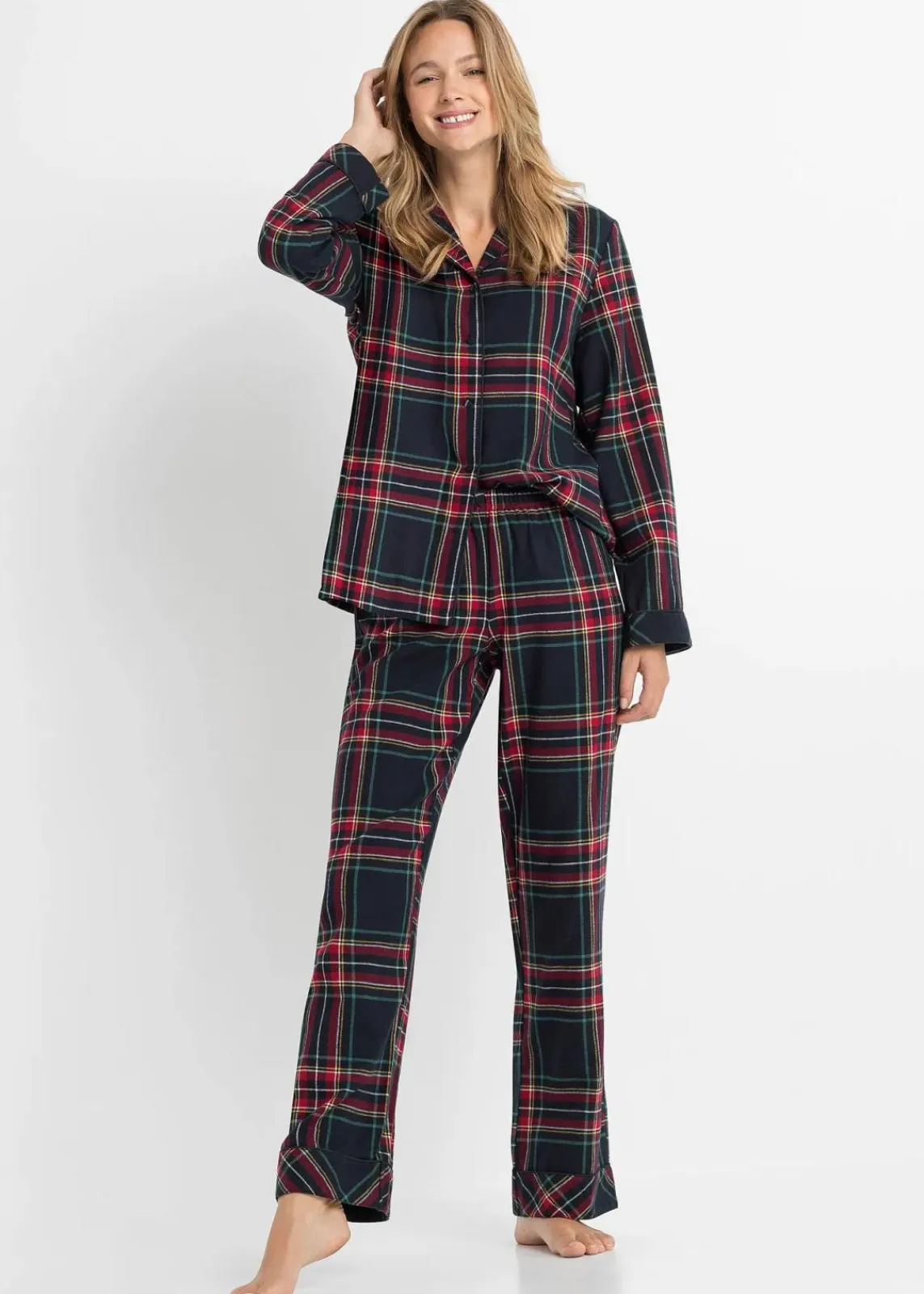 bonprix Wäsche·Nachtwäsche|Nachtwäsche^Gewebter Flanell Pyjama dunkelblau kariert