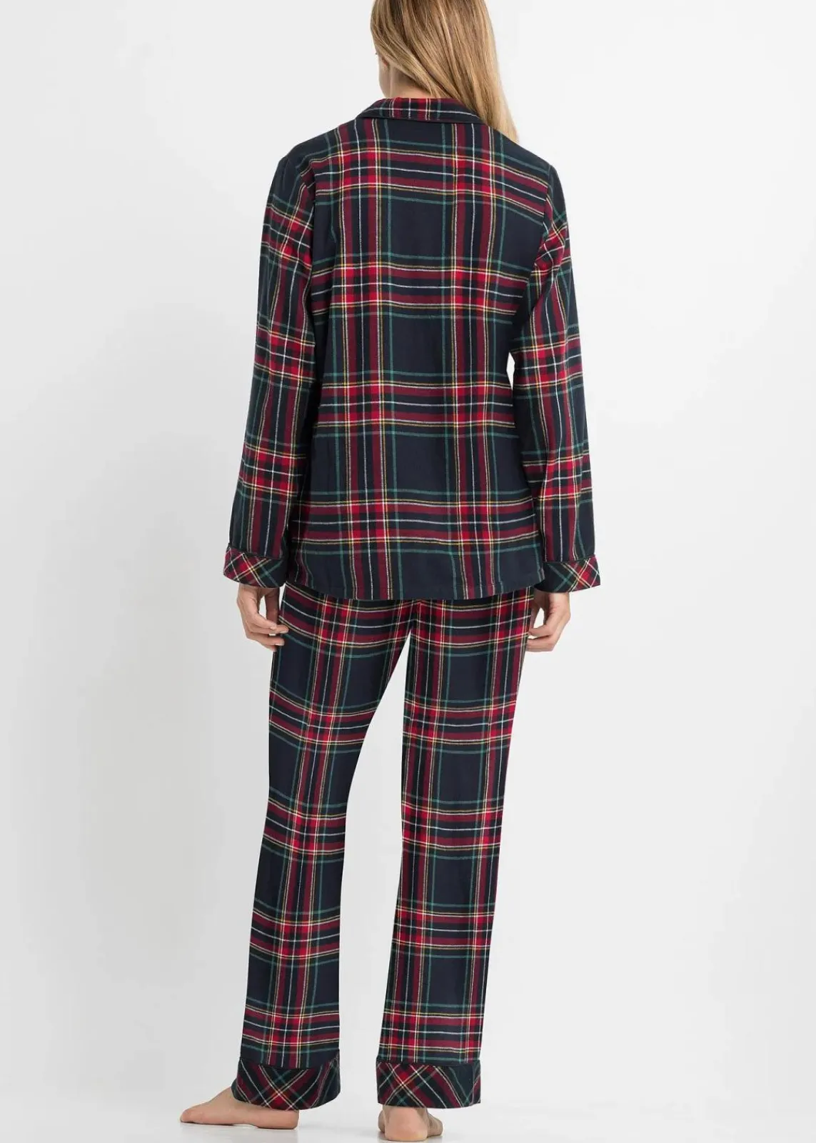 bonprix Wäsche·Nachtwäsche|Nachtwäsche^Gewebter Flanell Pyjama dunkelblau kariert