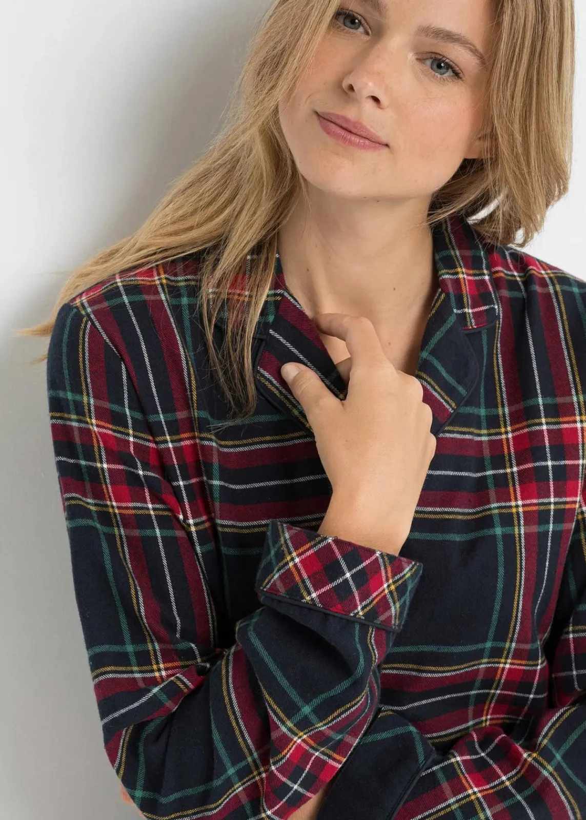 bonprix Wäsche·Nachtwäsche|Nachtwäsche^Gewebter Flanell Pyjama dunkelblau kariert