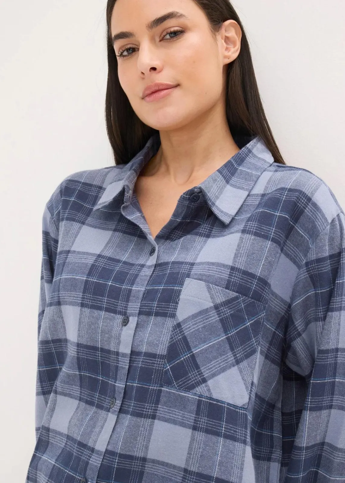 bonprix Wäsche·Nachtwäsche|Nachtwäsche^Gewebter Flanell Pyjama dunkelblau kariert