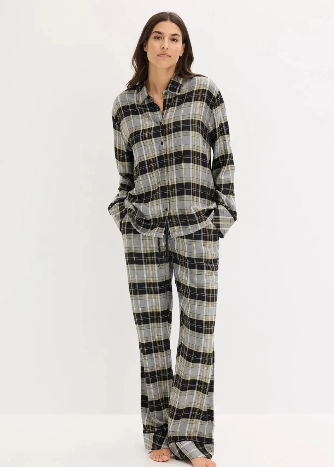 bonprix Wäsche·Nachtwäsche|Nachtwäsche^Gewebter Flanell Pyjama schwarz kariert