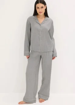 bonprix Wäsche·Nachtwäsche|Nachtwäsche^Gewebter Flanell Pyjama mit Fischgrätmuster anthrazit gemustert