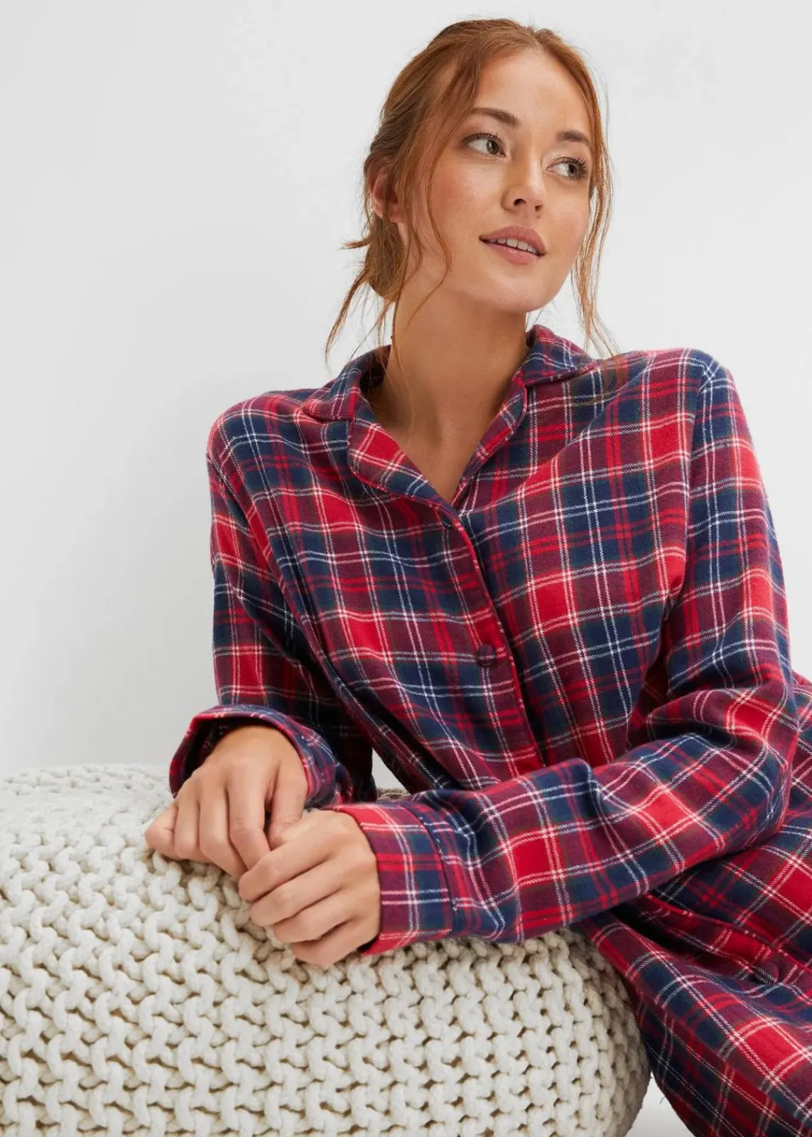 bonprix Wäsche·Nachtwäsche|Nachtwäsche^Gewebtes Nachthemd aus Flanell mit Knopfleiste rot kariert