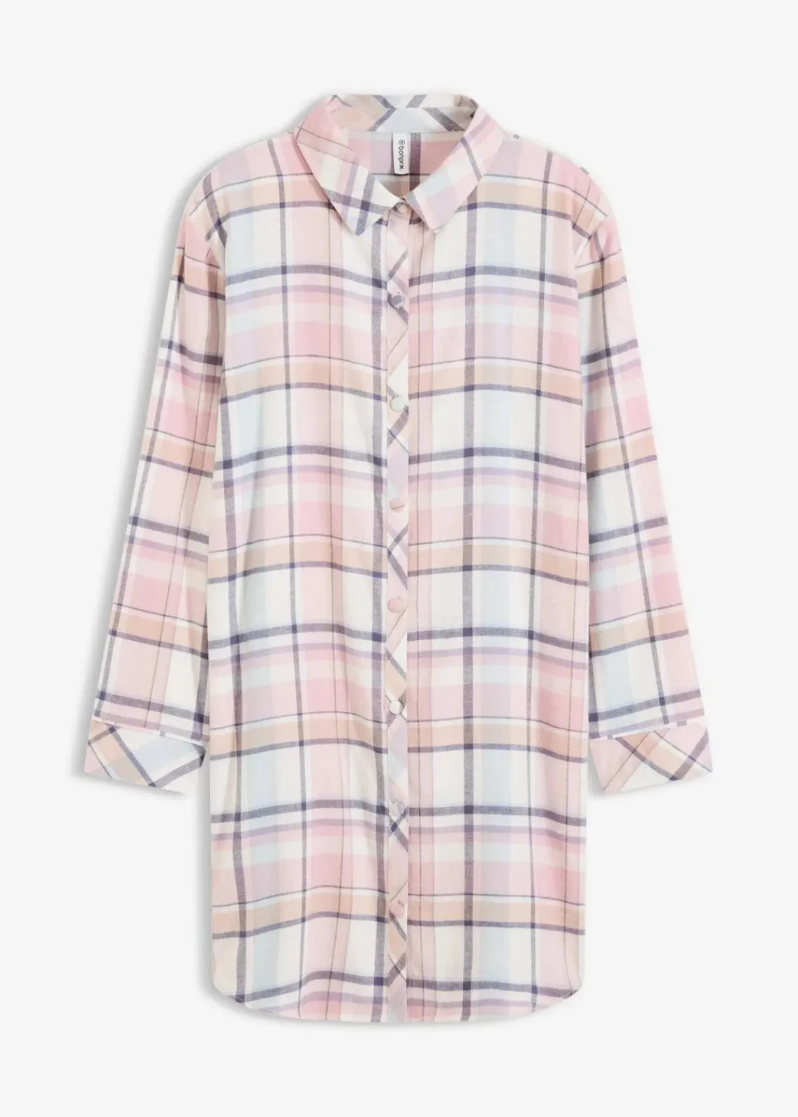 bonprix Wäsche·Nachtwäsche|Nachtwäsche^Gewebtes Nachthemd aus Flanell mit Knopfleiste puderblau/aschrosa kariert