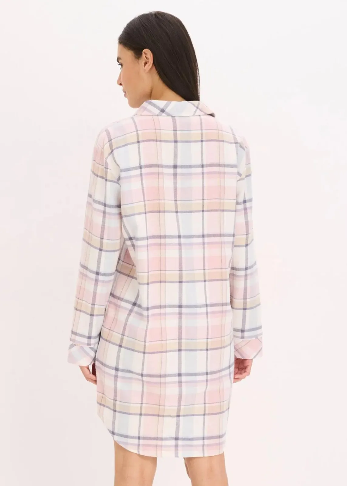 bonprix Wäsche·Nachtwäsche|Nachtwäsche^Gewebtes Nachthemd aus Flanell mit Knopfleiste puderblau/aschrosa kariert