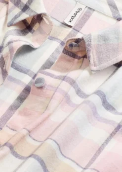 bonprix Wäsche·Nachtwäsche|Nachtwäsche^Gewebtes Nachthemd aus Flanell mit Knopfleiste puderblau/aschrosa kariert