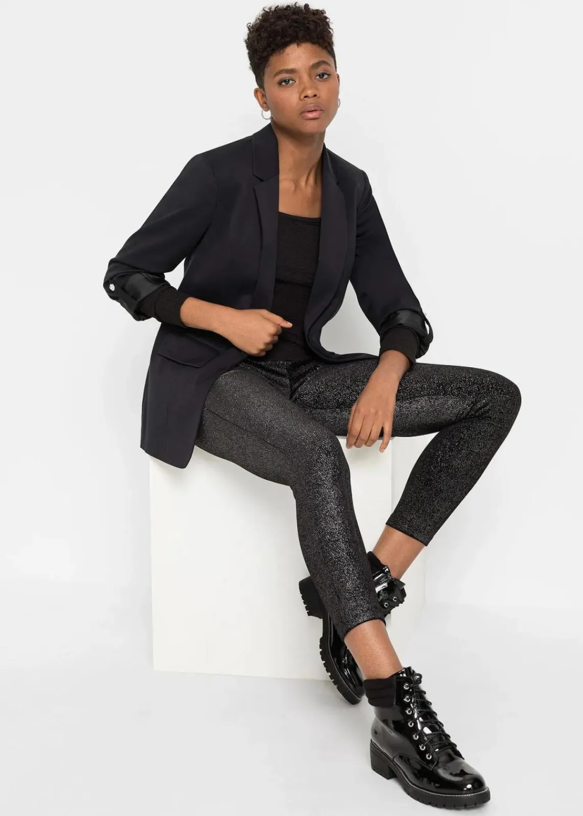 bonprix Bekleidung·Kleider|Hosen^Glitzer Leggings aus Samt schwarz/silber