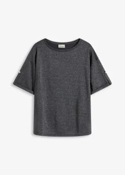 bonprix Shirts & Tops^Glitzer Viskose-Shirt mit Glanzdruck schiefergrau/metallic silber