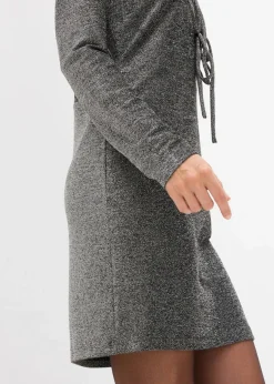 bonprix Bekleidung·Pullover & Strickjacken|Kleider^Glitzerndes Minikleid mit Schleifendetail schwarz/silber lurex